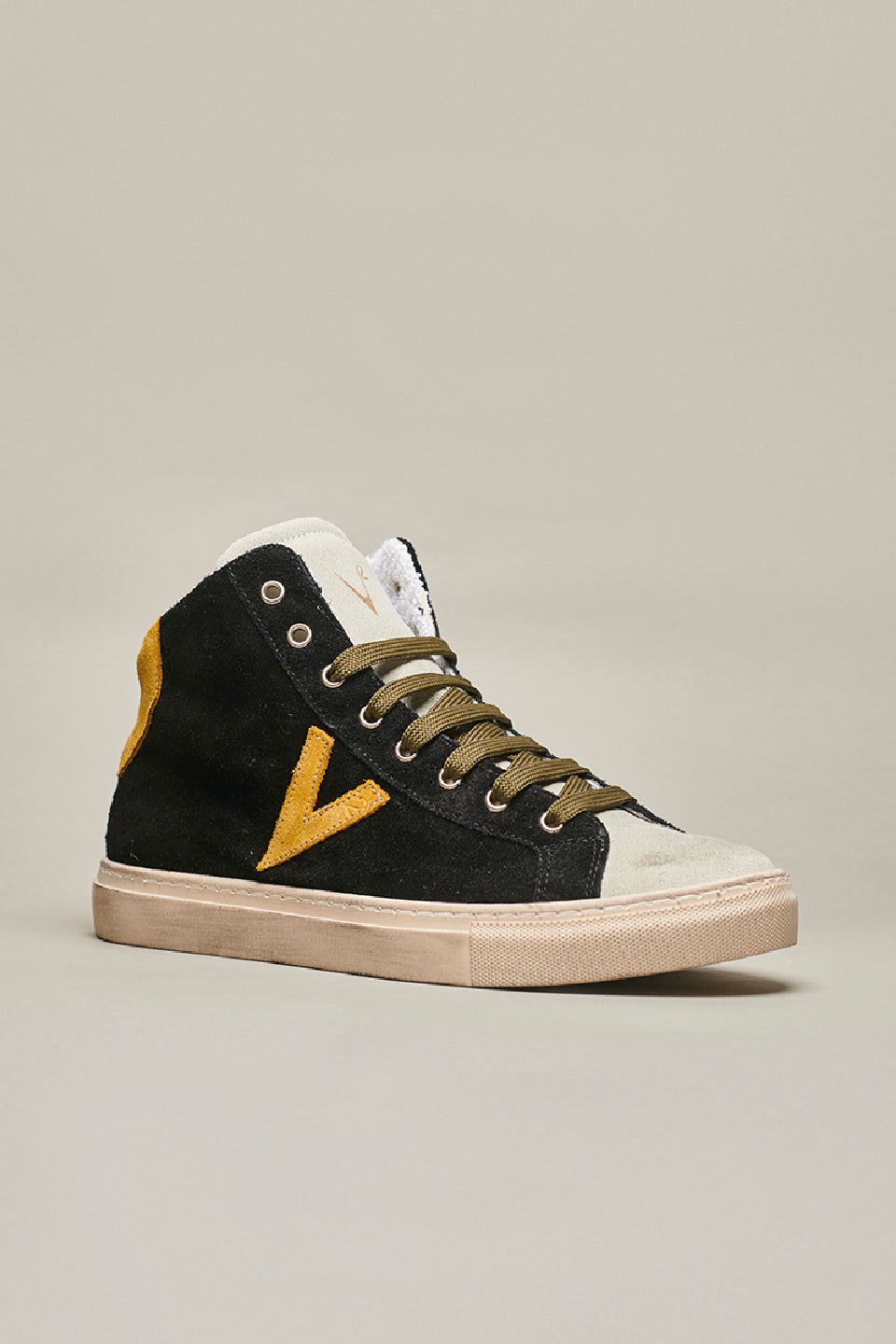 OLYMPIC MID- Black high sneakers with Mustard back and insert