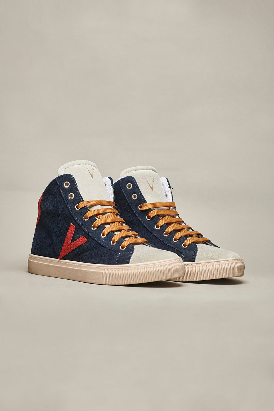 OLYMPIC MID- Blue high sneakers with red back and insert