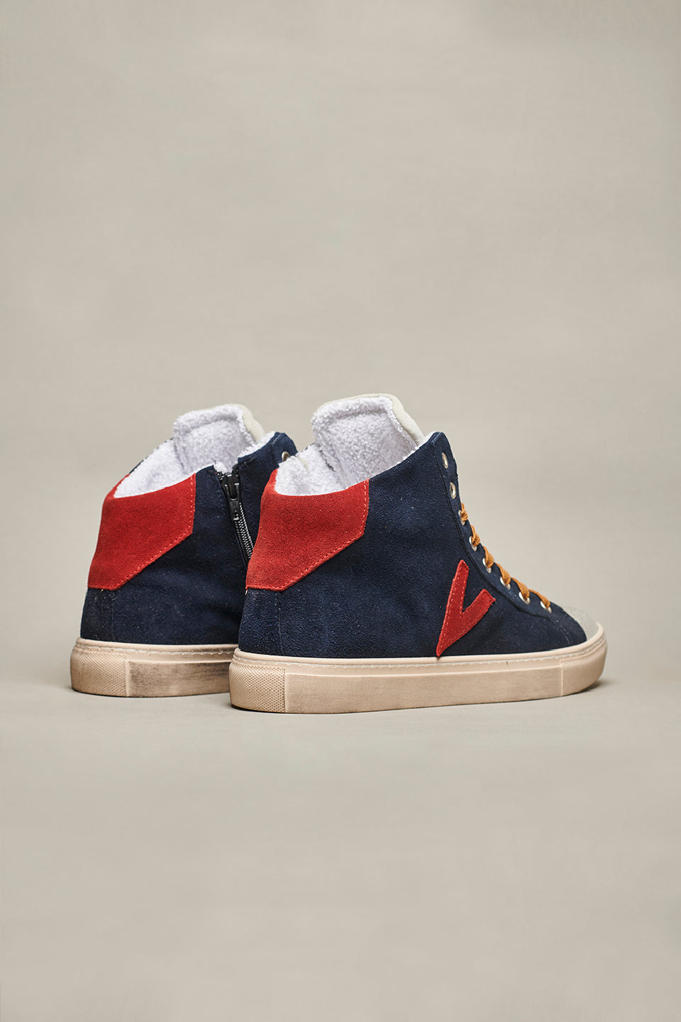 OLYMPIC MID- Blue high sneakers with red back and insert