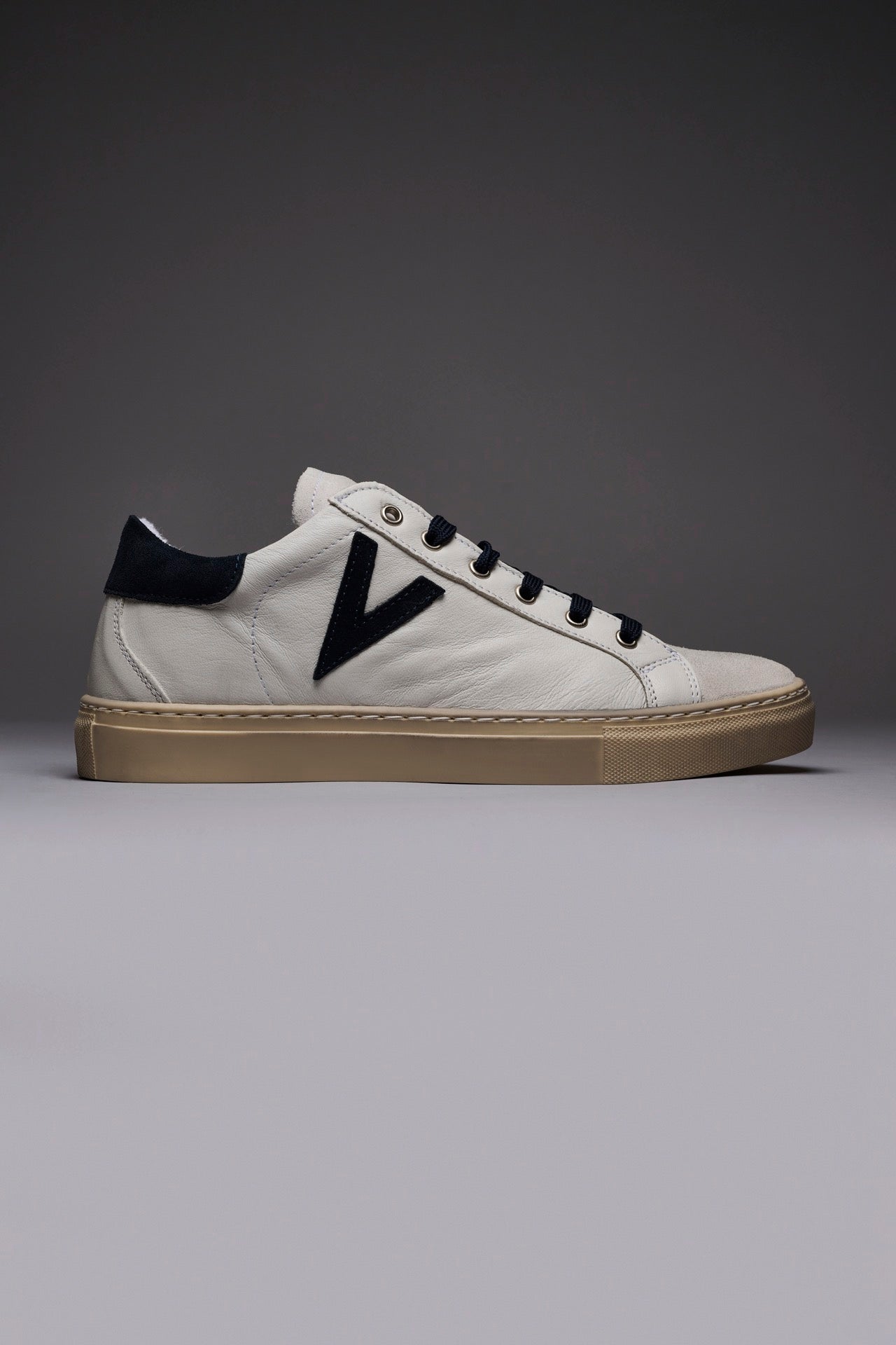 OLYMPIC - White low sole sneakers with blue suede back and insert