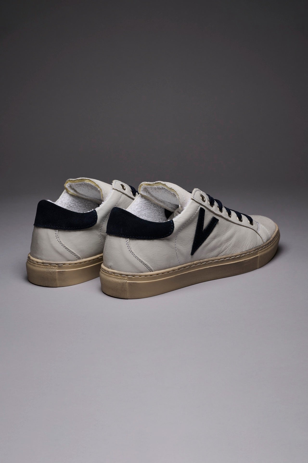 OLYMPIC - White low sole sneakers with blue suede back and insert