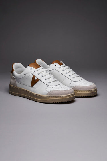 COLLEGE - Sneakers Bianca con retro e inserto Cuoio