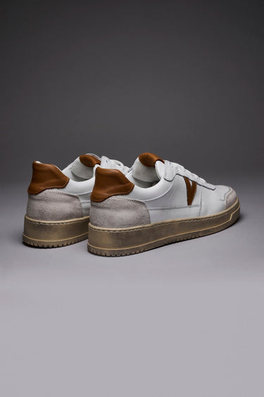 COLLEGE - Sneakers Bianca con retro e inserto Cuoio