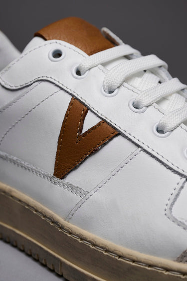 COLLEGE - Sneakers Bianca con retro e inserto Cuoio